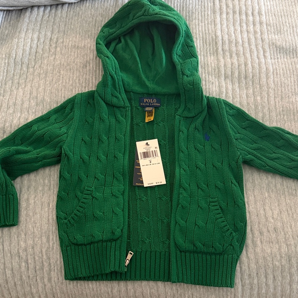 Polo by Ralph Lauren Kids Green Cable-Knit Hooded Zip Sweater